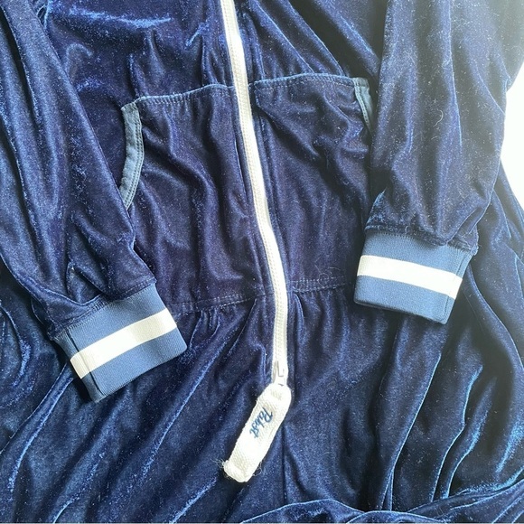 Pabst Blue Ribbon Beer Velvet  jumpsuit Pajama Unisex Size Small Blue zip PBR - Picture 5 of 8